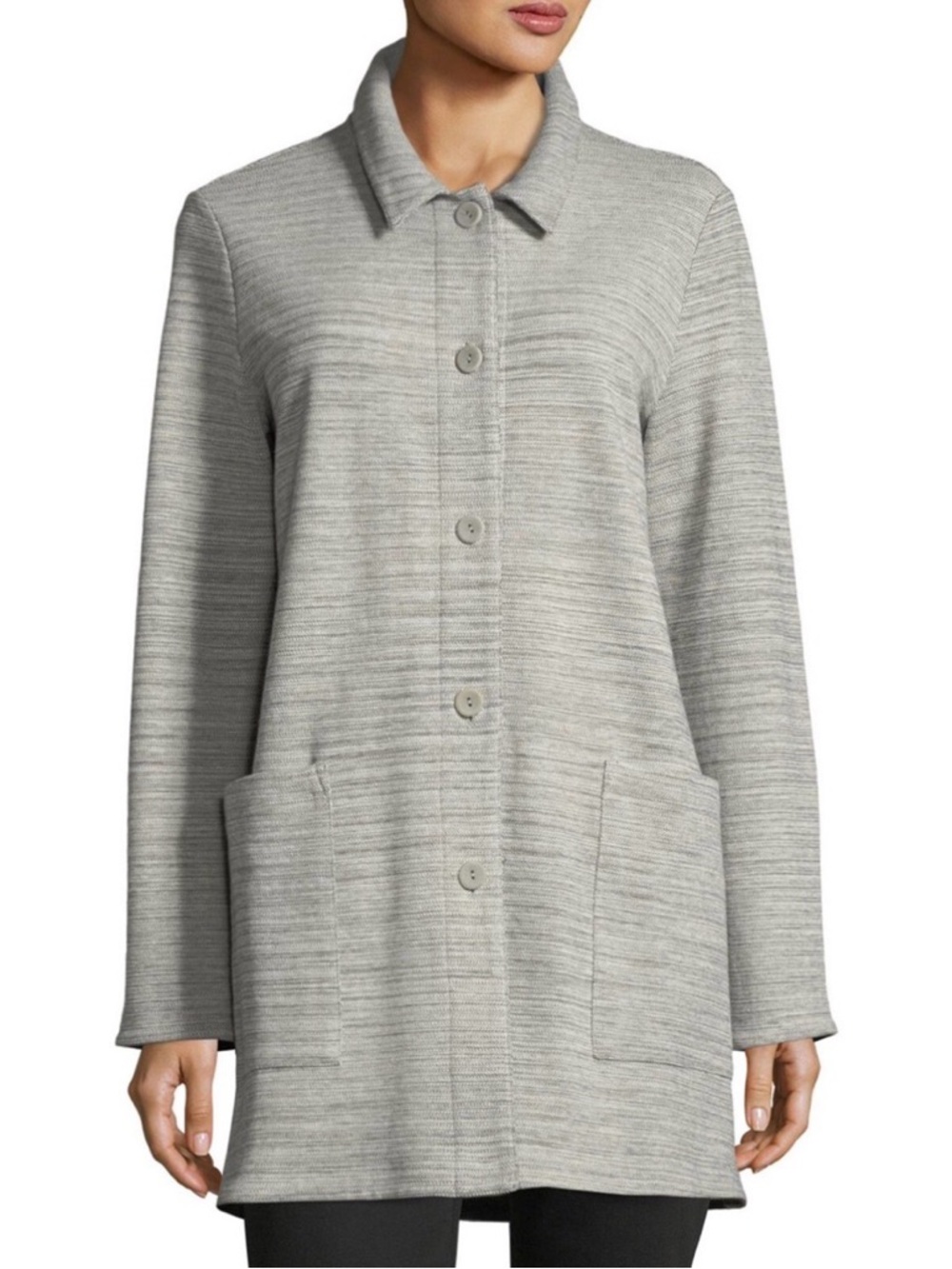 Eileen Fisher Heathered Light Gray Button-Front Coat